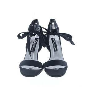 Nina Black Satin Ribbon Ankle Wrap Stiletto Heel Sandals